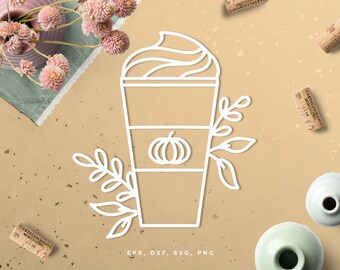 Pumpkin latte cut file - svg, dxf, png, eps. Instant download for Silhouette & Cricut, cup of pumpkin latte with cream, fall drink cut file