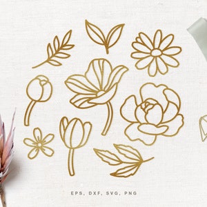 Ensemble de fichiers coupe SVG fleurs et feuilles (svg dxf png eps) Silhouette & Cricut, scrapbooking numérique, fabrication de cartes, ensemble de fichiers svg coupe papier floral