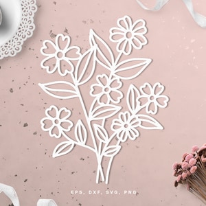 Fichier de coupe de bouquet floral (svg dxf png eps) pour Silhouette & Cricut, scrapbooking numérique, fabrication de cartes, papier floral découpé, décalcomanies, bricolage, mariage