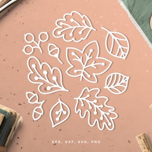 Schneiden Sie Datei Herbst Blätter Set (Dxf Svg Png Eps) für Silhouette, Cricut, Scrapbooking, Kartenmachen, Herbst DIY Projekt, Herbst Aufkleber, Eicheln