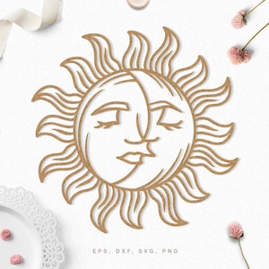 Celestial Moon & Sun SVG File - Cut File for Cricut, Silhouette in svg dxf png eps, Eclipse svg, Mystical Boho sun and moon svg file