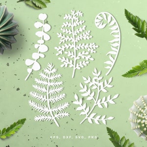 Feuilles svg set de fichiers coupés, fougère et eucalyptus pour la découpe de papier sur Silhouette et Cricut