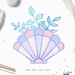 Archivo SVG Seashell - Archivo de corte para Cricut & Silhouette en svg dxf png eps, archivo SVG Floral Shell, Clam SVG, Ocean Shell svg, Beach Shell svg