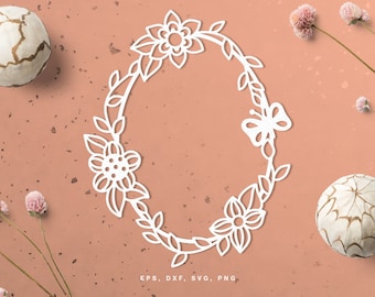 Easter egg floral frame cut file (svg dxf png eps) for Silhouette & Cricut, digital scrapbooking, card making, floral paper cut, decals, DIY