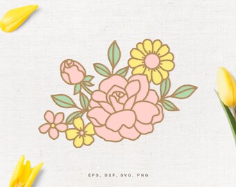 Floral SVG File, Cut File for Cricut, Silhouette in svg dxf png eps, Flowers svg, Peony Bouquet svg cut file, Floral Cluster svg, Rose svg