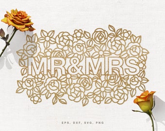 Floral Mr and Mrs SVG Cut File for Cricut, Silhouette, svg dxf png eps, Floral Wedding Lettering svg, Floral "Mr and Mrs" Title svg