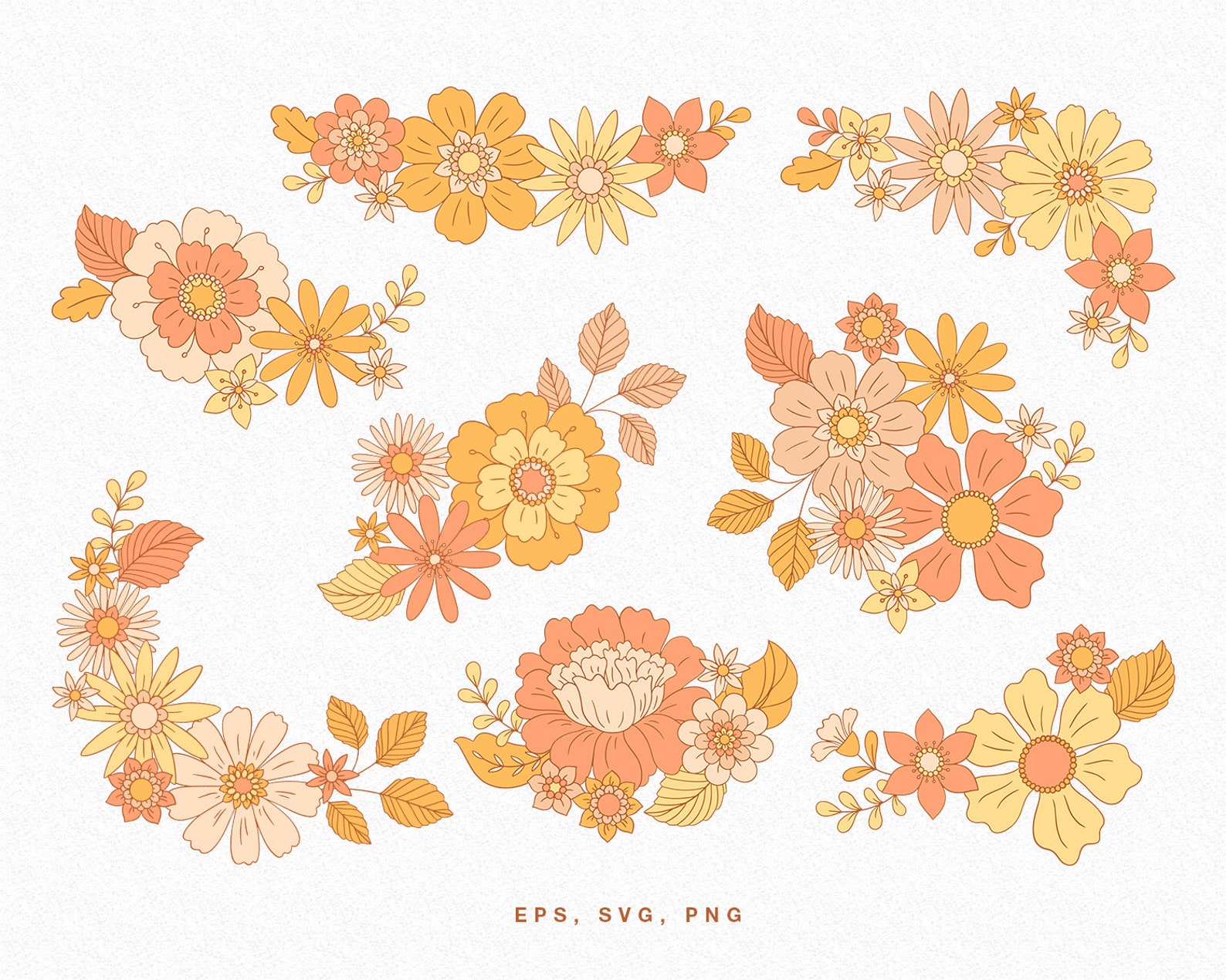 Retro Flower Clusters Clip Art SVG PNG EPS Vector Etsy Canada