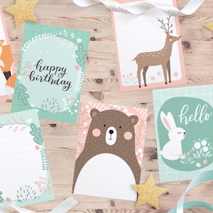 12 Journaling Cards, forest animals, bear, deer, fox, bunny, hedgehog, printable download, project life, digital scrapbooking, card making