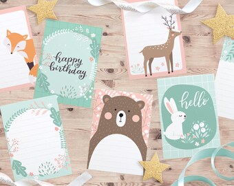 12 Journaling Cards, forest animals, bear, deer, fox, bunny, hedgehog, printable download, project life, digital scrapbooking, card making