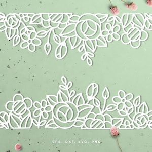 Bloemen rand gesneden bestand (svg dxf png eps) voor Silhouette & Cricut, digitale scrapbooking, kaart maken, bloemen papier gesneden, decals, DIY