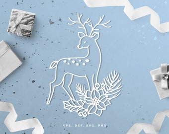 Archivo de corte de renos de Navidad (svg dxf png eps) álbum de recortes digital, corte de papel, silueta, Cricut, decoración de Navidad, fabricación de tarjetas, año nuevo DIY