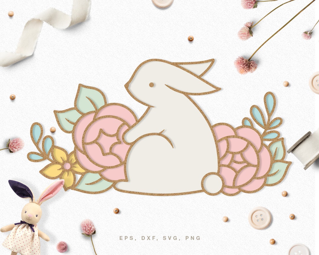 Cut File Bunny in Florals (svg Dxf Png Eps) for Silhouette Cameo ...