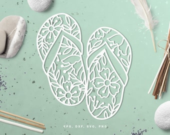Flip flops cutting file (svg dxf png eps) for Silhouette, Cricut, scrapbooking, card making, floral paper cut, decals, summer crafts, DIY