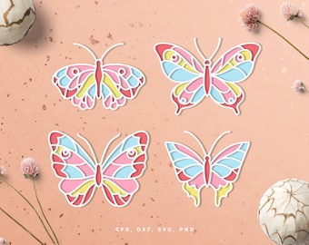 Butterfly SVG File Set - Cut File for Cricut & Silhouette in svg dxf png eps, Butterfly Cutting Template Collection, Monarch Butterfly SVG