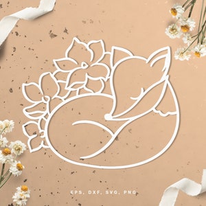 Cute sleeping fox cut file (svg dxf png eps) pour Silhouette, Cricut, scrapbooking, card making, forest animal, fox svg file, nursery DIY