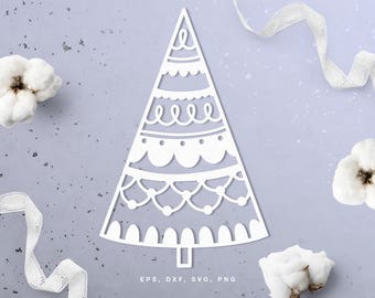 Christmas tree digital cut file (svg, dxf, png, eps) for Silhouette Cameo, Cricut, paper crafts, scrapbooking projects, card making, stencil