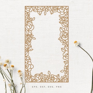 File di taglio cornice rettangolare floreale (svg dxf png eps) per Silhouette & Cricut, scrapbooking digitale, creazione di carte, taglio di carta floreale, decalcomanie, fai da te