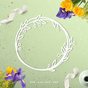 Découpez le fichier Leafy Wreath (svg, dxf, png, eps) pour Silhouette Cameo, Cricut, fabrication de papier, projets de scrapbooking, fabrication de cartes, cadres de feuilles