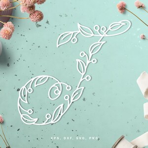 Alfabeto Floral Carta "J" archivo de corte (svg dxf png eps) scrapbooking digital, corte de papel, Silhouette Cameo, Cricut, decoración de la habitación DIY, fabricación de tarjetas