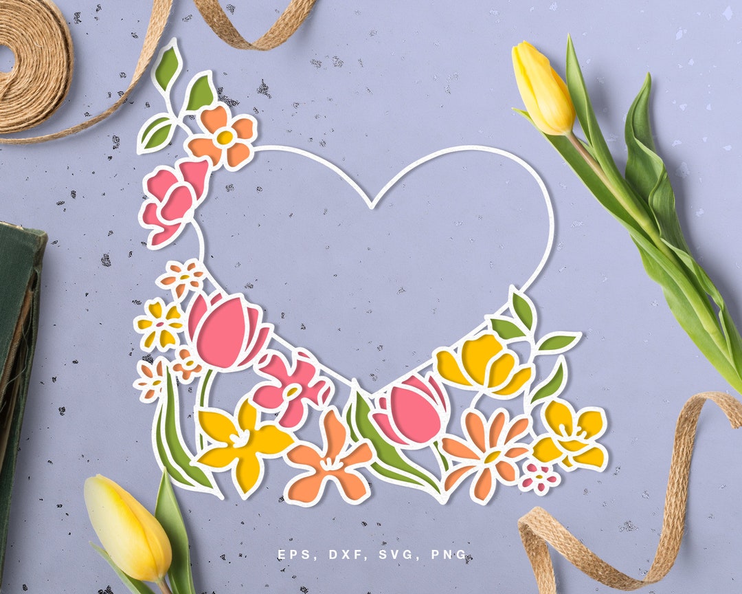 Floral Heart Frame Cut File (svg, Dxf, Png, Eps) for Silhouette Cameo ...