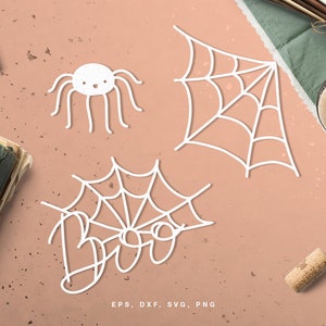 Halloween SVG Cut File Elements - Boo Lettering, Spider, Spiderweb in dxf svg png eps, for Silhouette, Cricut, Halloween Decor SVG, Boo SVG