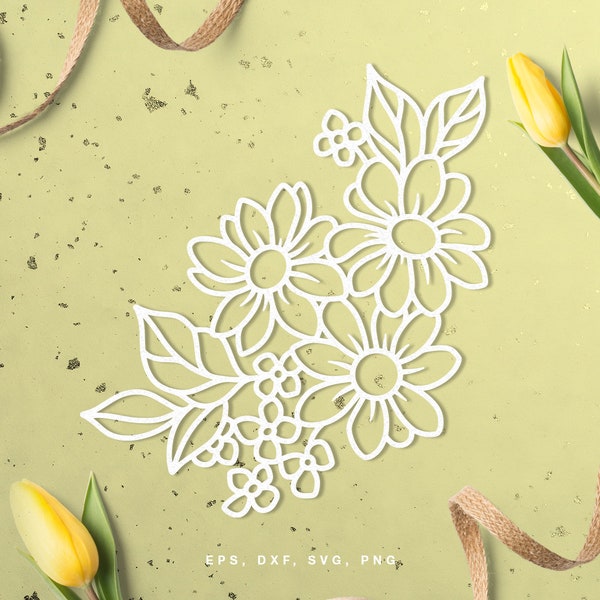 Daisy Flowers SVG File - Cut File for Cricut & Silhouette in svg dxf png eps, Summer Floral SVG, Wild Flowers SVG, Floral Bouquet svg