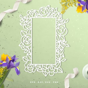 Floraler Rahmen SVG - Schnittdatei für Cricut & Silhouette, svg dxf png eps, 5x7" Frame svg, Wedding Frame svg, Peony Frame svg, Flowers Frame svg