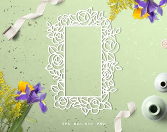 Floral Frame SVG - Cut File for Cricut & Silhouette, svg dxf png eps, 5x7" Frame svg, Wedding Frame svg, Peony Frame svg, Flowers Frame svg