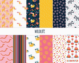 Digital scrapbooking paper:"Wildlife", printable download, aztec pattern, for crafts, cardmaking, invitations, scrapbook, albums, decoration