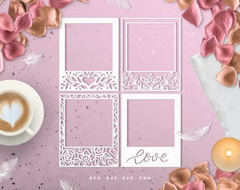 Cut file floral square photo frames set (svg, dxf, png, eps) Silhouette Cameo, Cricut, paper crafting, scrapbooking projects, card making