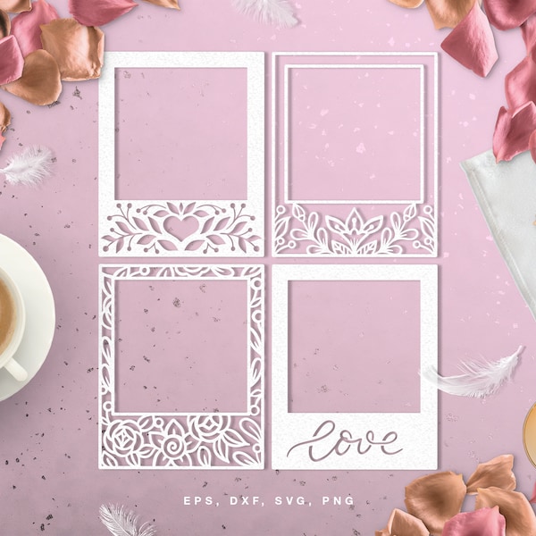 Cut file floral square photo frames set (svg, dxf, png, eps) Silhouette Cameo, Cricut, paper crafting, scrapbooking projects, card making