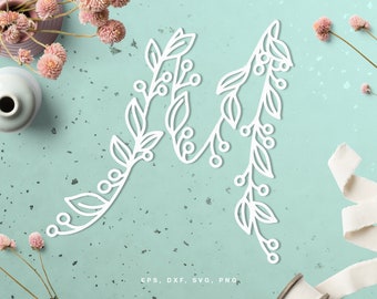 Floral Alphabet Letter "M" cut file (svg dxf png eps) digital scrapbooking, paper cut, Silhouette Cameo, Cricut, room decor DIY, card making
