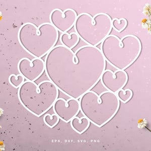 Arquivo de corte de corações de dia dos namorados (svg, dxf, png) para uso com Silhouette, Cricut, em elaboração de papel, projetos de scrapbooking, confecção de cartões, estênceis.