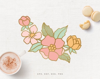 Flowers SVG File, Cut File for Cricut, Silhouette in svg dxf png eps, Floral svg, Peony svg cutting file, Floral Cluster svg, flowers set