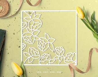 Floral square frame cut file (svg dxf png eps) for Silhouette & Cricut, digital scrapbooking, card making, floral paper cut, decals, DIY