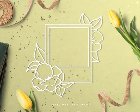 Cut File Floral Polaroid Photo Frame (svg, Dxf, Png, Eps) for