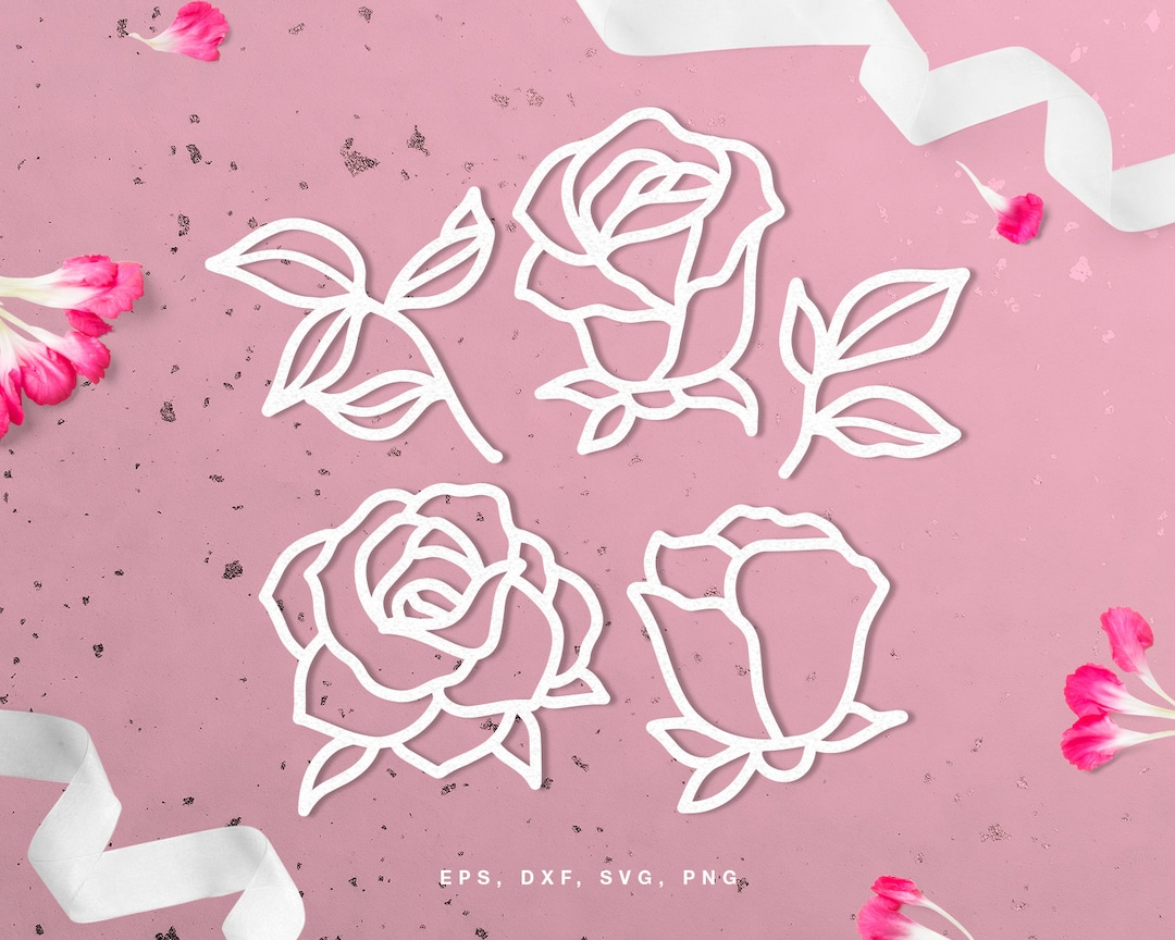 Roses Flowers SVG Cut File Set (svg Dxf Png Eps) Silhouette & Cricut ...