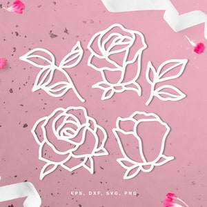 Roses Fleurs SVG jeu de fichiers coupés (svg dxf png eps) Silhouette &Cricut, fichier svg floral pour le bricolage, roses svg décor, pochoirs svg, fichier scrapbook
