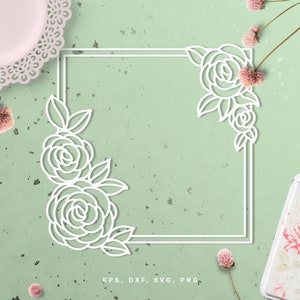 Floral quadratischen Rahmen geschnitten Datei (Svg Dxf Png Eps) für Silhouette & Cricut, digitale Scrapbooking, Kartenherstellung, Blumenpapier geschnitten, Aufkleber, DIY