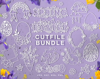 Cut file bundle "Easter and Spring" (svg dxf png eps) Silhouette Cameo, Cricut, scrapbooking, card making, paper cutting, laser cutting, DIY