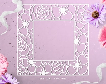 Cut file | Digital Scrapbooking | Paper cut | dxf svg png eps | Silhouette & Cricut | Card making | Printable stencil | Floral frame cutfile