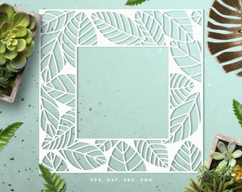 Cut file | Digital Scrapbooking | Paper cut | dxf svg png eps | Silhouette & Cricut | Card making | Printable stencil | Leaf frame cut file