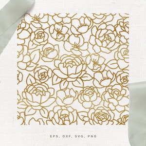 Motif floral sans couture SVG coupe fichier pour Cricut, Silhouette, svg dxf png eps, fond floral svg, svg motif pivoine, fleur papier peint svg