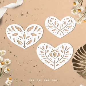 Valentine&#39;s Day SVG Folk Hearts cut file (dxf, png, eps) for Silhouette Cameo, Cricut, paper crafting, scrapbooking projects, card making