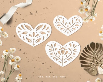 Valentine's Day SVG Folk Hearts cut file (dxf, png, eps) for Silhouette Cameo, Cricut, paper crafting, scrapbooking projects, card making