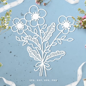 Fichier de coupe de bouquet floral (svg dxf png eps) pour Silhouette - Cricut, scrapbooking numérique, fabrication de cartes, coupe de papier floral, décalcomanies, bricolage, mariage