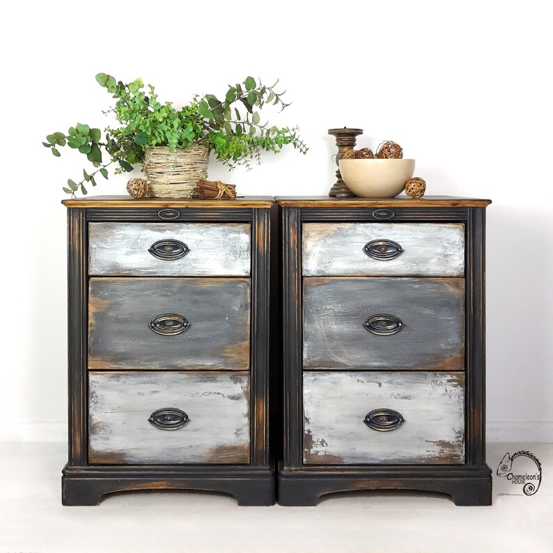 Pair Of Painted Bedside Tables Cabinets With Drawers Distressed Furniture Hand Uk