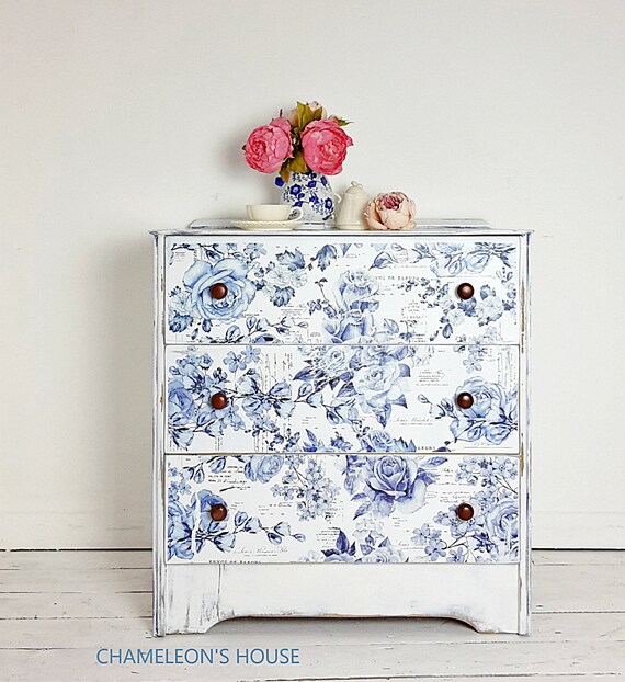 Vintage Floral Chest Of Drawers Decorated Drawers Small Etsy