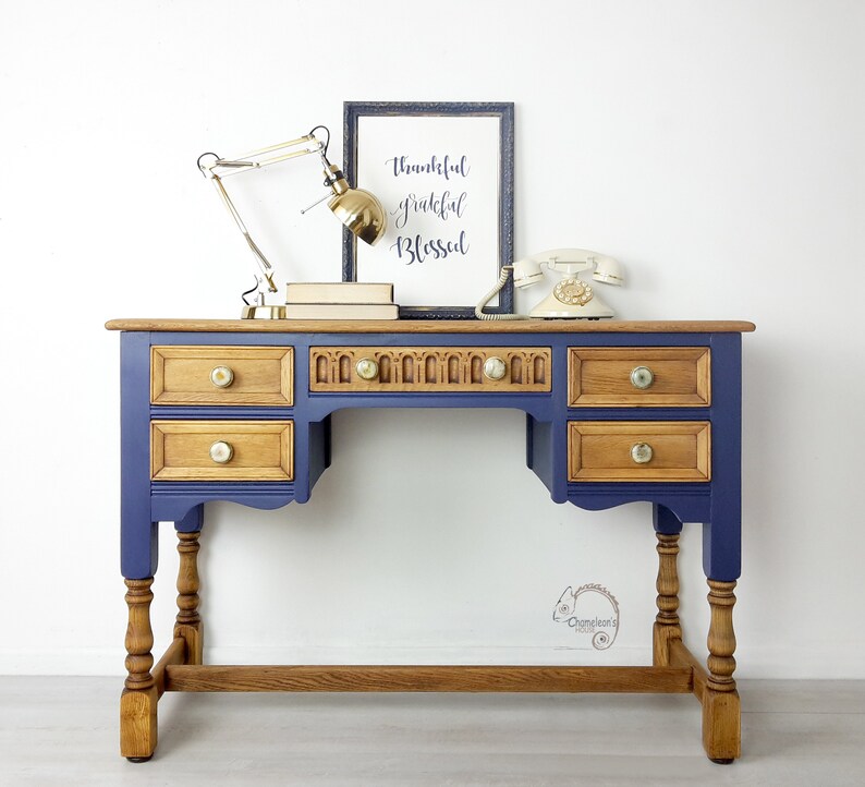 Vintage Oak Priory Desk Blue Antique Painted Vintage Oak Priory Desk Blue