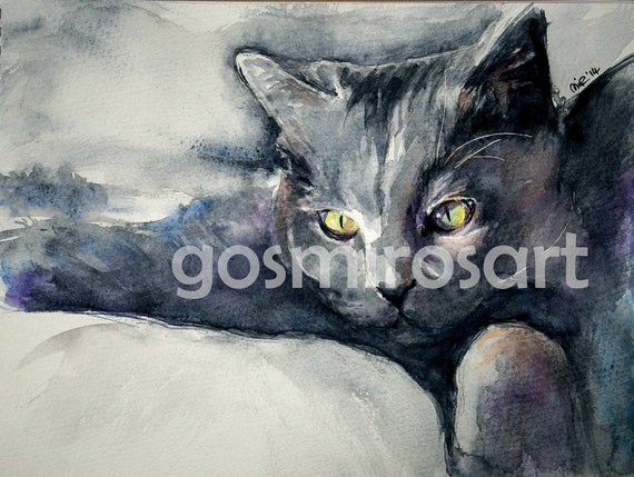 grey cat painting
